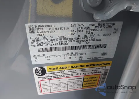 2025 Ford Expedition Active из США, поврежденный, VIN 1FMJU1H8XSEA43965